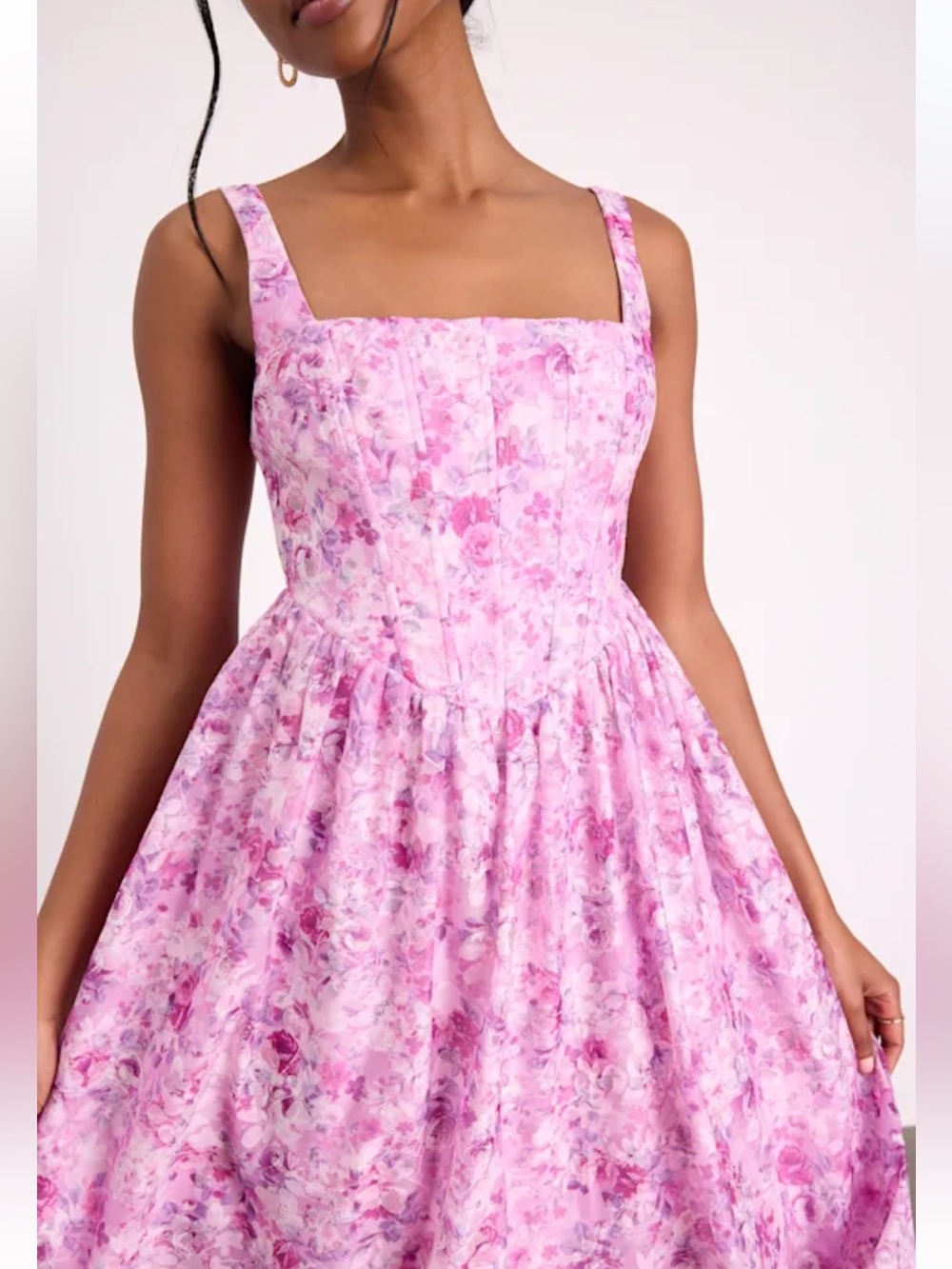 NWT Lulus Colwyn Light Magenta Floral Jacquard Bustier Midi Dress FLAWED - Picture 2 of 5